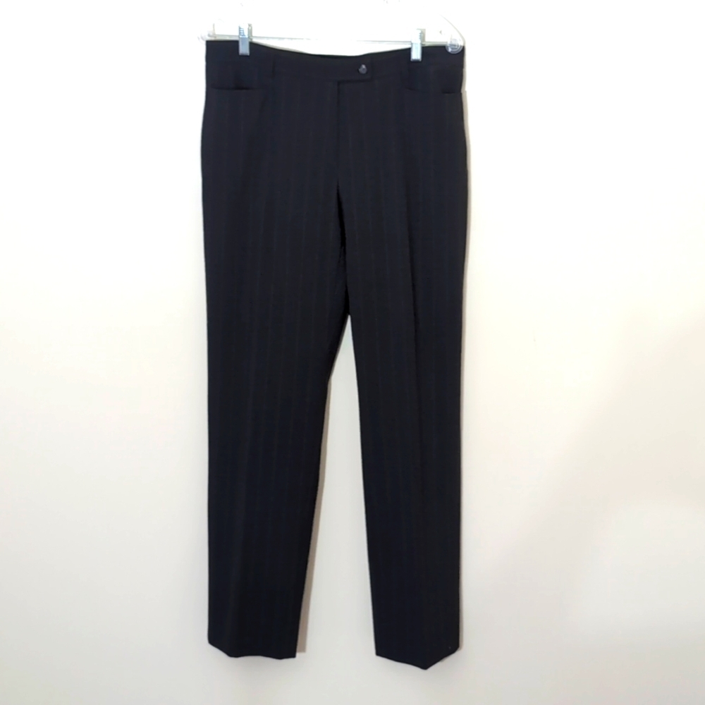 Brax| Grey With Brown Pin Stripe Pants Zippered Front Techno Wool - Picture 1 of 12